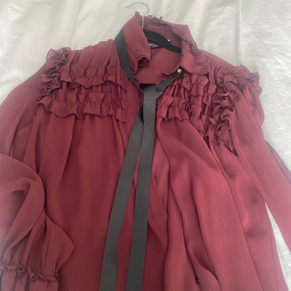 Zara Elegant Burgundy Ruffle Blouse - Picture 1 of 3
